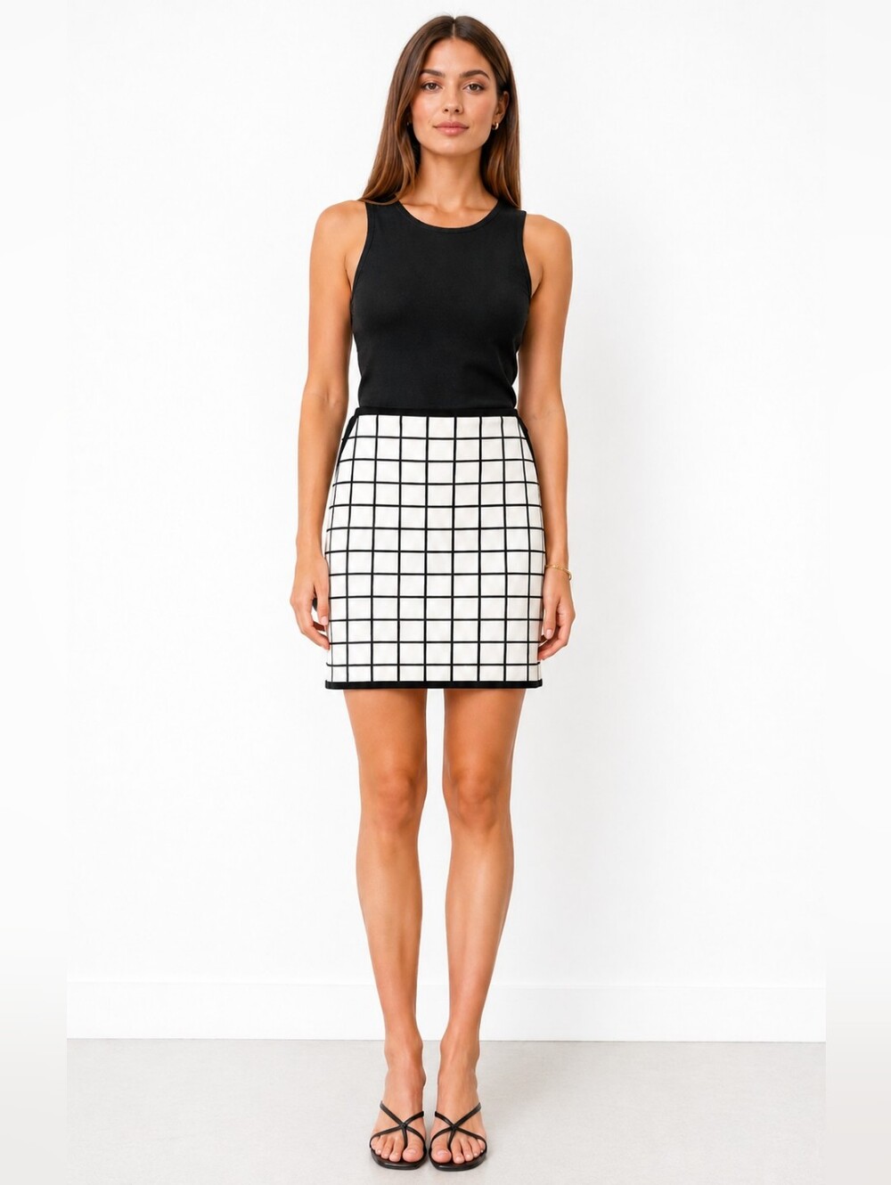 Banana Republic | Black & White Windowpane Grid Print Lined Skirt Size 14 - Picture 1 of 9